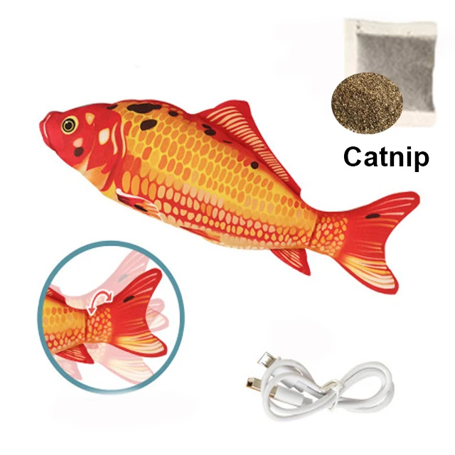 Cat Toy Fish USB Electric Charging Simulation Fish Catnip Cat Pet Chew Bite Interactive Cat Toys Dropshiping Floppy Wagging Fish 