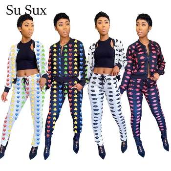 

2020 Spring 2 Piece Set Tracksuit Women Outfits Two Piece Set Print Long Sleeve Top&Long Pants Suits Sportwear Sweatshirts Set