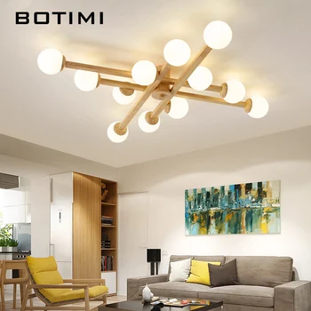 

BOTIMI Solid Wood Ceiling Lights With Glass Ball Lampshade For Sitting Room Modern Wooden Bedroom Surface Mounted Dining Lamps