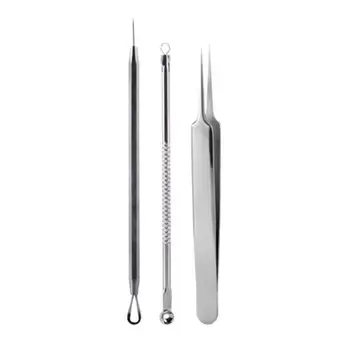 

Drop Ship 3Pcs/Set Blackhead Remover Comedones Pimple Extractor Acne Blemish Removal Kit Stainless Steel Needle Tweezer