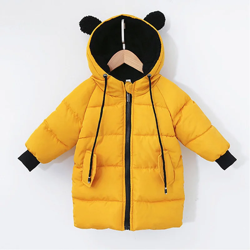 

Long section cute bear hooded children's winter jacket jacket down cotton padded warm men and women clothing