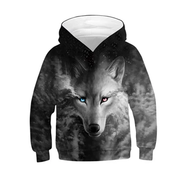 3D WOLF Boys Sweatshirt Hoodies Teens Spring Autumn Hooded Coat For Boys Kids Clothes Children Long Sleeve Pullover Tops - Цвет: TZ042-Gray