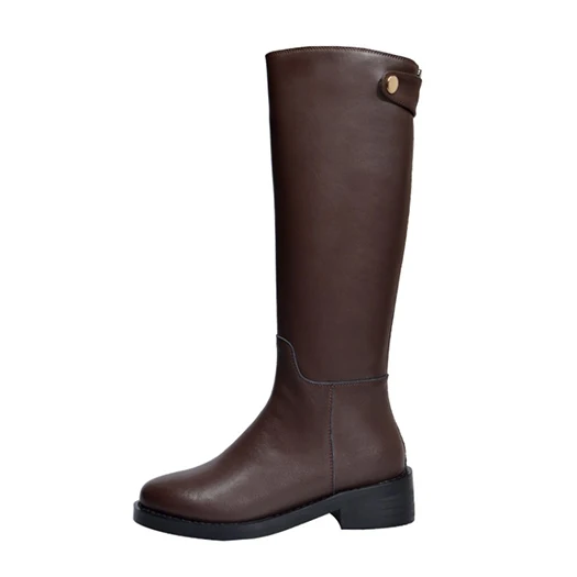 equestrian chunky trend women boots winter high heel shoes fashion round toe black autumn knee long block fur riding brown - Цвет: Коричневый