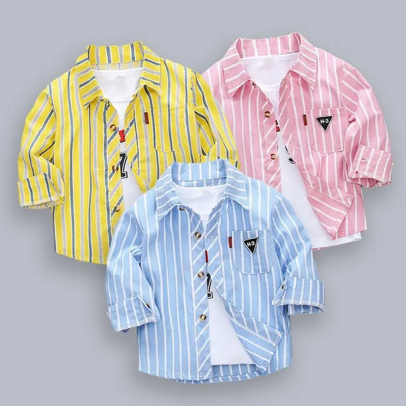 Весенняя блузка с длинными рукавами Блузка для девочек рубашки для мальчиков повседневные блузки с отложным воротником для детей, детская одежда клетчатая рубашка для малышей