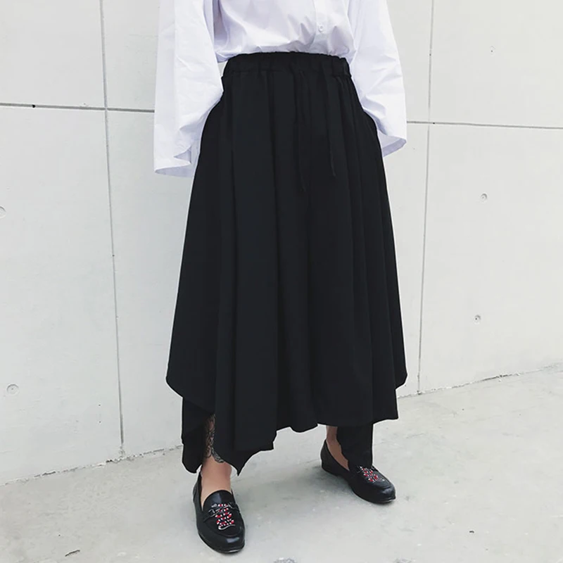 Men's trousers spring/summer super loose culottes nine minute trousers bell-bottom casual for men large black