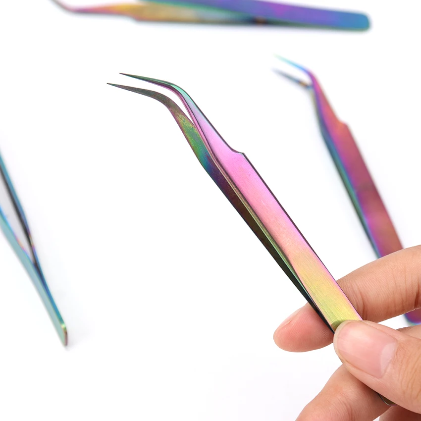 

1PC Curved Straight Tweezers Rainbow Eyebrow Eyelash Clip Stainless Steel False Eyelash Tweezers Makeup Beauty Tools