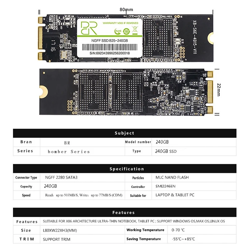 BILLION резервуар SSD M.2 240GB SSD NGFF 2280 Hdd для ноутбука/планшета