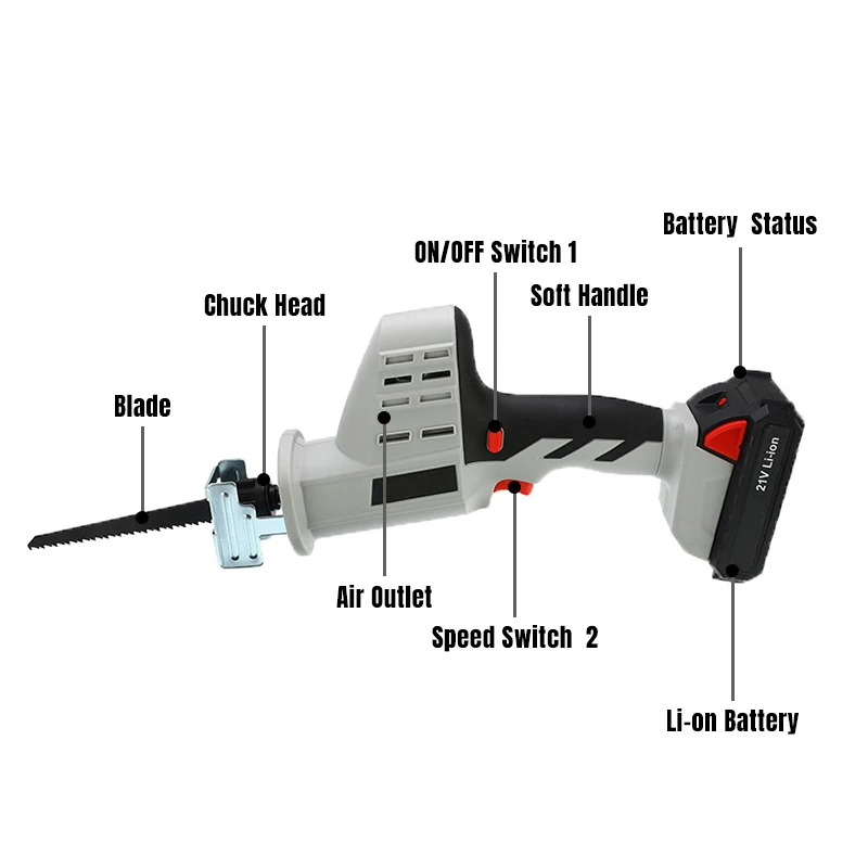 21V li-ion 1500mAh Беспроводная возвратно-поступательная пила, набор электрических пильных лезвий, деревянная металлическая цепная пила, угловая резка, деревообрабатывающий электроинструмент