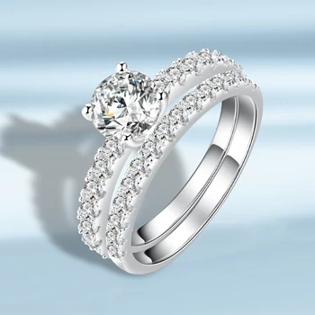 

925 Sterling Silver Ring Cubic Zircon White Fashion Double Part Women Men Lover Wedding Fine Jewelry Ring