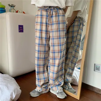

Falling plaid wide-leg pants women's spring and autumn and summer were thin and versatile