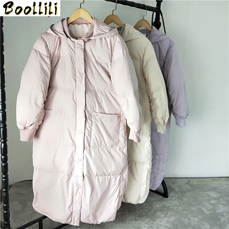 

Boollili Long Winter Coat Women Down Coat Korean Hooded White Duck Down Jacket Women Puffer Jacket Warm Parka Casaco