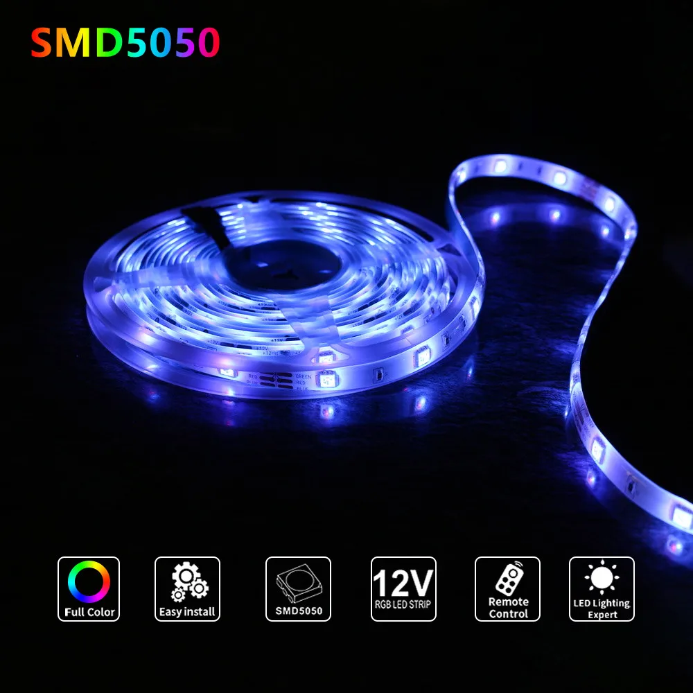 

RGB Light Strip LED Ribbon Lamp 5050 Flexible LED Strip 220V LED rgb TV Backlight Light Tape 5m Colorful Decoration Lamp DC12V
