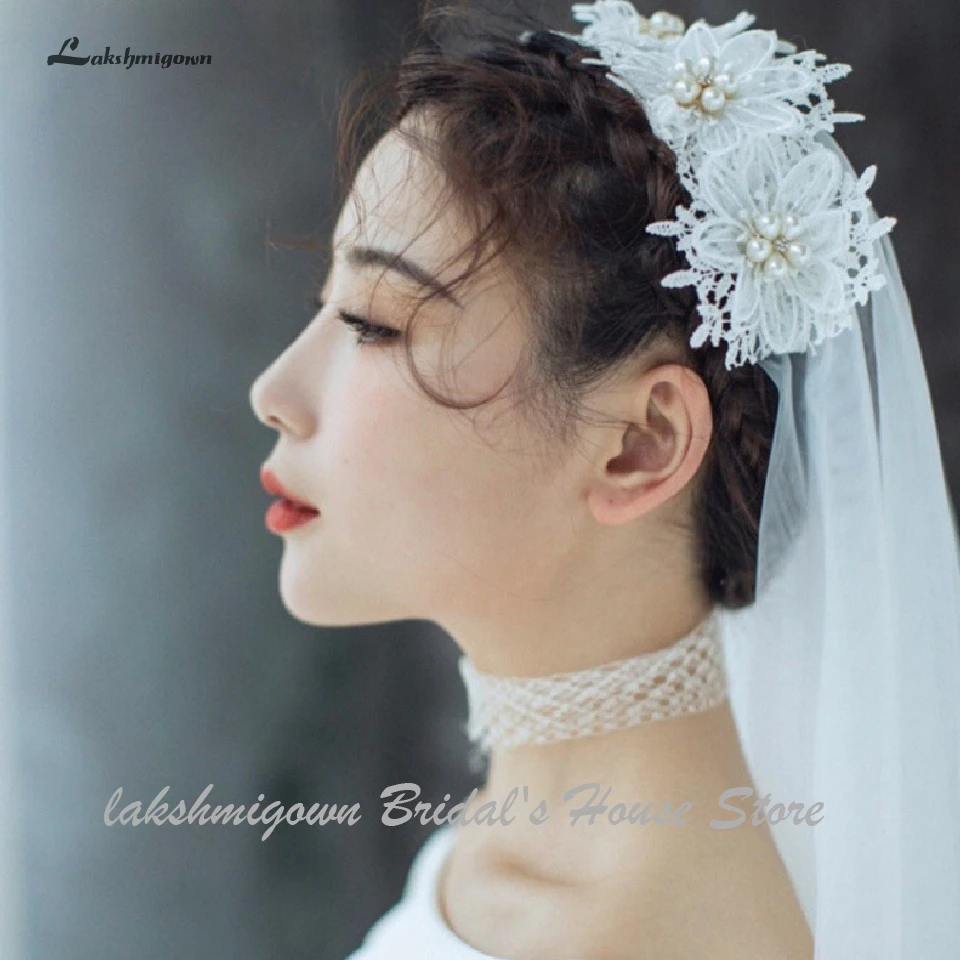 Lakshmigown Классическая свадебная вуаль цвета слоновой кости короткая вуаль Жемчуг кружево Винтаж свадебная фата аксессуары с вырезами