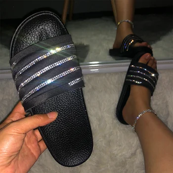 

New Summer Bling Slippers Crystal Platform Women's Slides Fashion Comfortable Ladies PU Rhinestone Casual Outdoor Beach Female