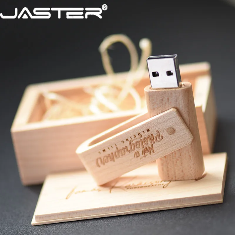 

JASTER free shipping (over 10pcs free LOGO) wooden spin + box USB 2.0 pendrive 4GB 8GB 16GB 32GB 64GB 128GB usb flash drive