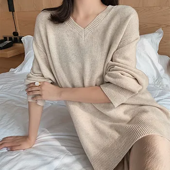 

Sweater wool solid color versatile sweater V-neck pullover sweater wear loose long-sleeved wool knitted bottoming shirt