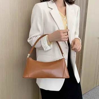 

2019 Women Handbag Solid Color Pu Leather Casual Baguette Simple Design Personality High-grade Style Shoulder Bag Solid Color Pu