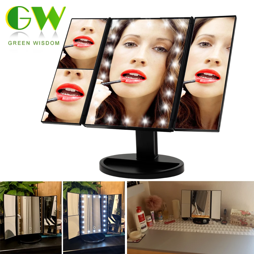 

LED Touch Screen Makeup Mirror 22 LEDs Desktop Cosmetic Mirror with 1X/2X/3X/10X Magnifying Folding Dimmable Table Vanity Lights