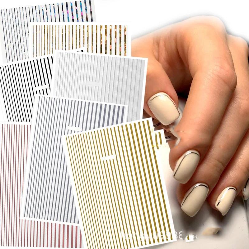 10pcs Nail Sticker Decal Gold/silver/black/white Adhesive Transfer Sticker Strip Line Multi-size Strip Nail Art Transfer Sticker