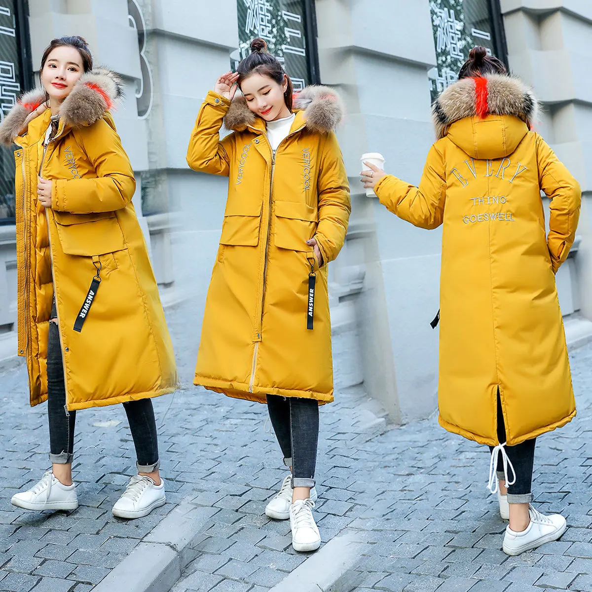 

Dongdaemun Cotton Coat Women's Mid-length 2019 Winter New Style Korean-style Loose-Fit Cotton-padded Clothes Large Fur Collar Ho