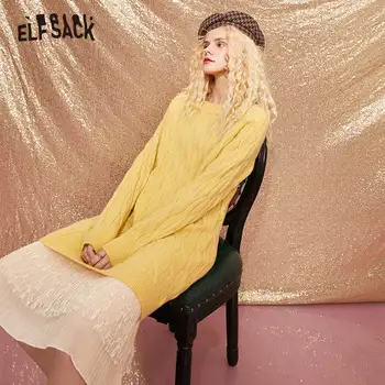 

ELFSACK Solid Patchwork Chiffon Casual Multi-Layer Dress Women,2020 Autumn ELF Vintage Pure Korean Ladies,Sweet Daily Dresses