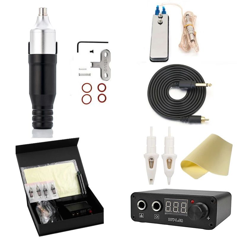 

Professional Tattoo Kit Needles-Accessories Tattoo Machine Gun Power Supply Foot Pedal Switch Skin Tool Complete Tattoo Kit Set