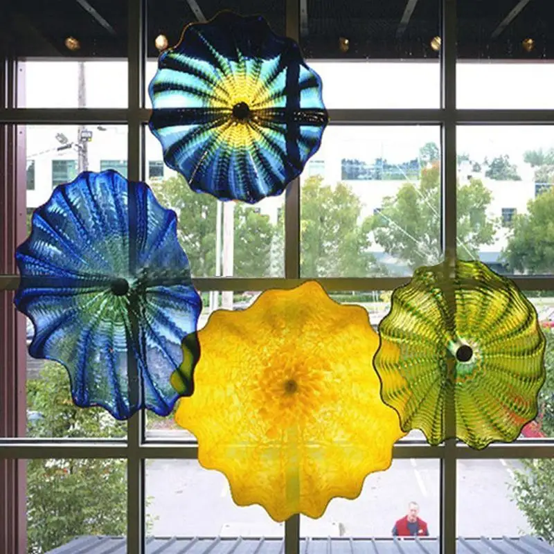 Italian Design Blown Glass Flowers for Home Turkish Flower Wall Art Stained Colored Glass Plates Murano Art Glass Wall Lights 