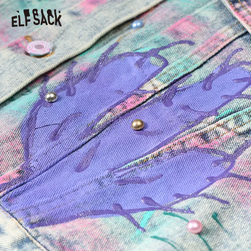 ELFSACK, ручная роспись, пайетки, Повседневная Женская куртка, осень, с карманами, специальное, корейское, Женское пальто