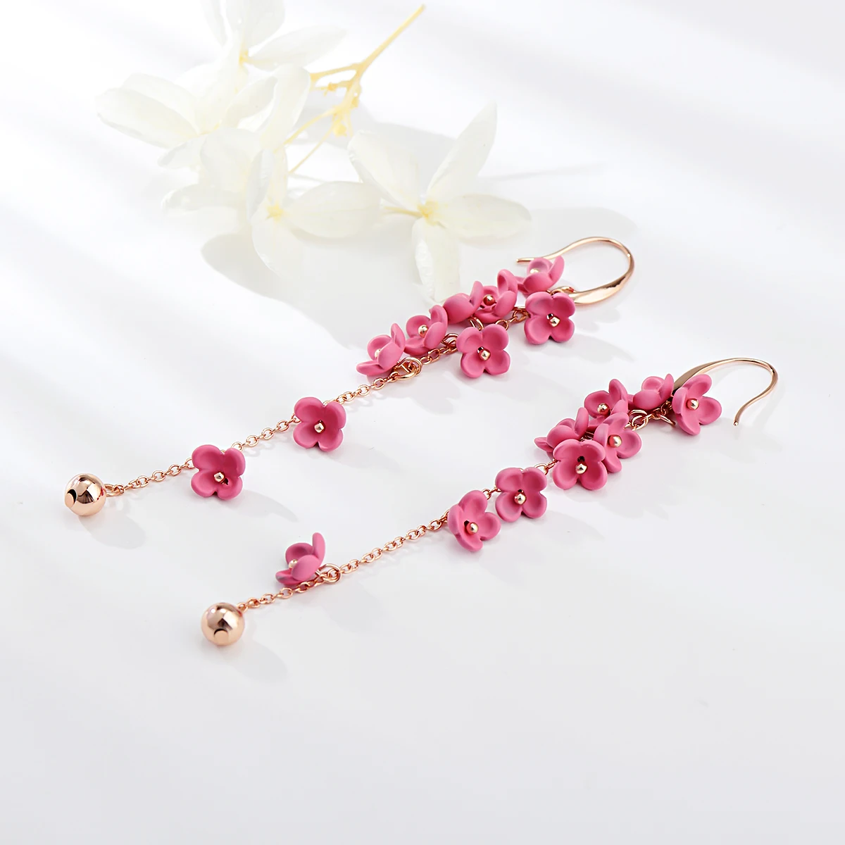 Viennois Korean Style Flower Dangle Earrings Long Tassel Drop Earrings