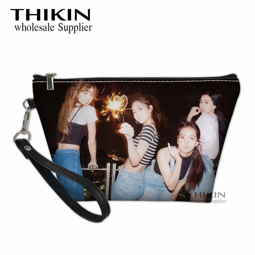 as picture Чехол для макияжа THIKIN Blackpink для женщин, Kpop, черный, розовый цвет, косметички для женщин, сумка для туалетных принадлежностей в стиле хип-хоп, набор для чистки, сумки для женщин - Цвет: as picture