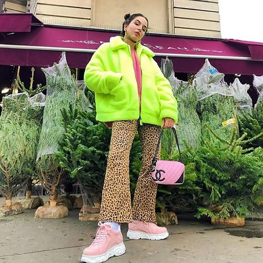 BKLD Women Coats And Jackets Winter Loose Lamb Fur Coat Harajuku Streetwear Neon Green Jacket Female Fashion Autumn Coat