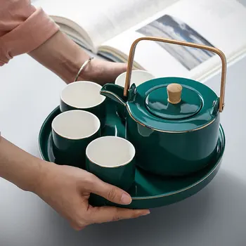 

Simple Ceramics Tea Set Teapot Tank kitchen Household Office Decor Portable Travel Coffee Container Outdoor Teaware SuitLA110