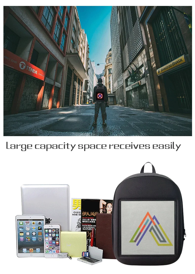 Светодиодный рюкзак Edison с динамическим экраном, рекламный рюкзак DIY, Wi-Fi, светодиодный, для городской прогулки, Рекламные Рюкзаки для ноутбука