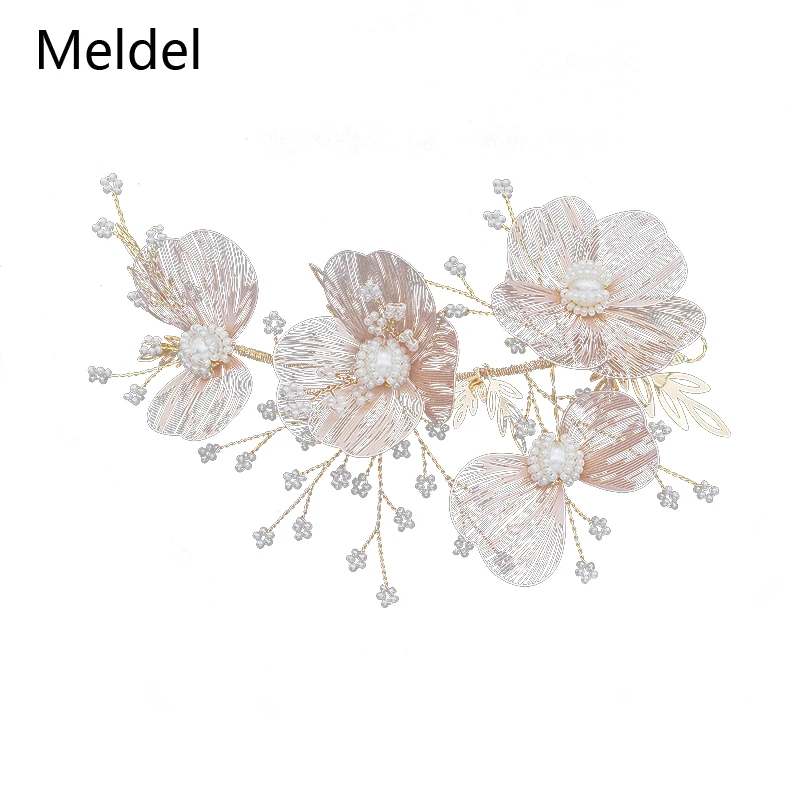 Wedding jewelry golden copper petal hair band bride wedding headdress millet beads handmade hair band dress accessories