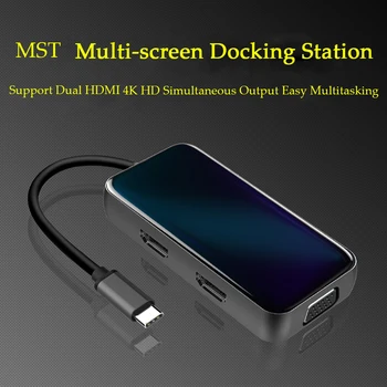 

Dual HDMI USB-C Type C 5 in 1 to USB VGA HD same screen split screen expansion 4K 1080p for Laptop Type C Hub Doc