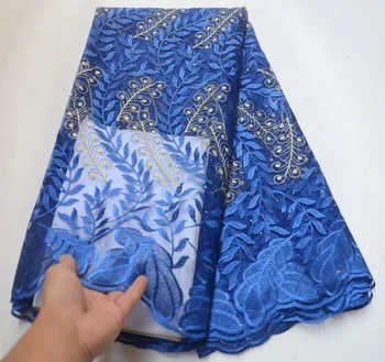 

Royal blue French Nigerian Lace Fabrics High Quality Tulle African Laces Fabric Embroidered Mesh Fabric For Party Dress CDS04
