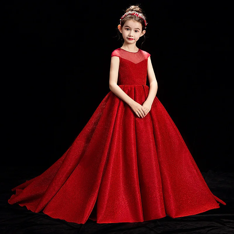 CHILDREN'S Dress Princess Dress Tailing Catwalks Model Red High-End Girls Evening Dress Piano Costume Puffy Yarn
