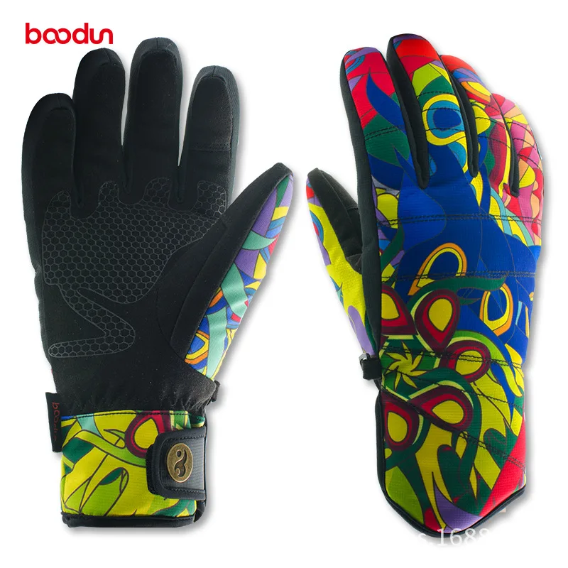 Уличные лыжные перчатки зимние теплые толстые ветроустойчивые водонепроницаемые женские спортивные перчатки - Цвет: Seven Color