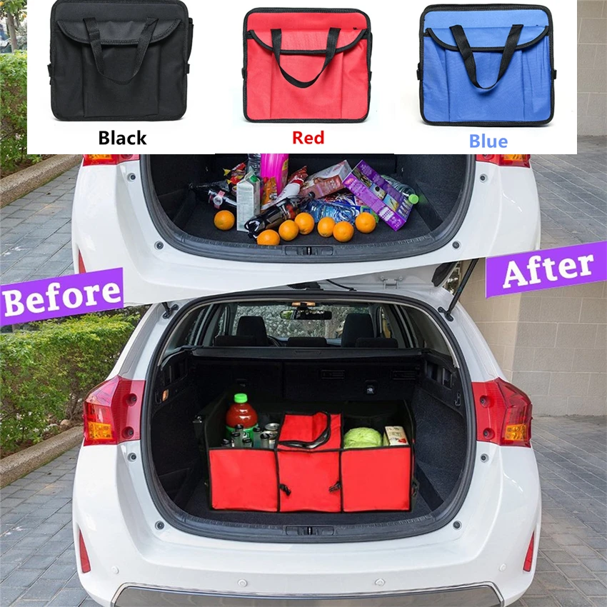 Hot Sale Black Red Foldable Multi Compartment Fabric Hippo Car Storage Basket Trunk Organizer Cooler Set Car Trunk Storage Box