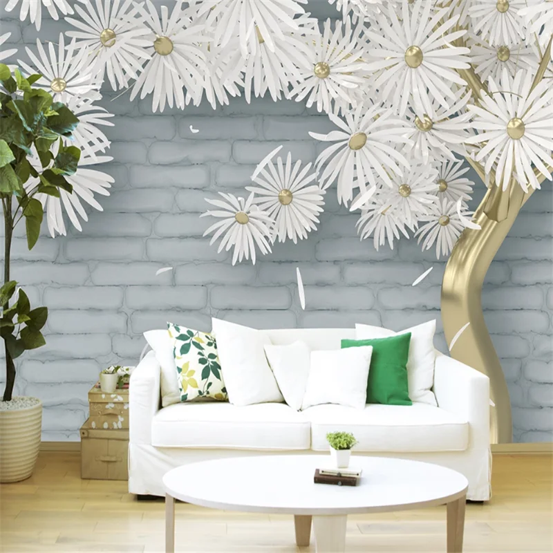 Beibehang Mural Wallpaper For Living Room White Flowers Murales De Pared Wallpaper Hotel Background Large Wall Papers Home Decor Wallpapers For Living Room Mural Wallpaperwall Papers Home Decor Aliexpress