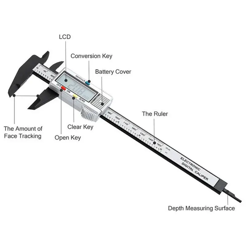 Электронный цифровой штангенциркуль 150 мм/0,01 мм 6 дюймов из углеродного волокна штангенциркуль Калибр микрометр измерительный инструмент цифровая линейка