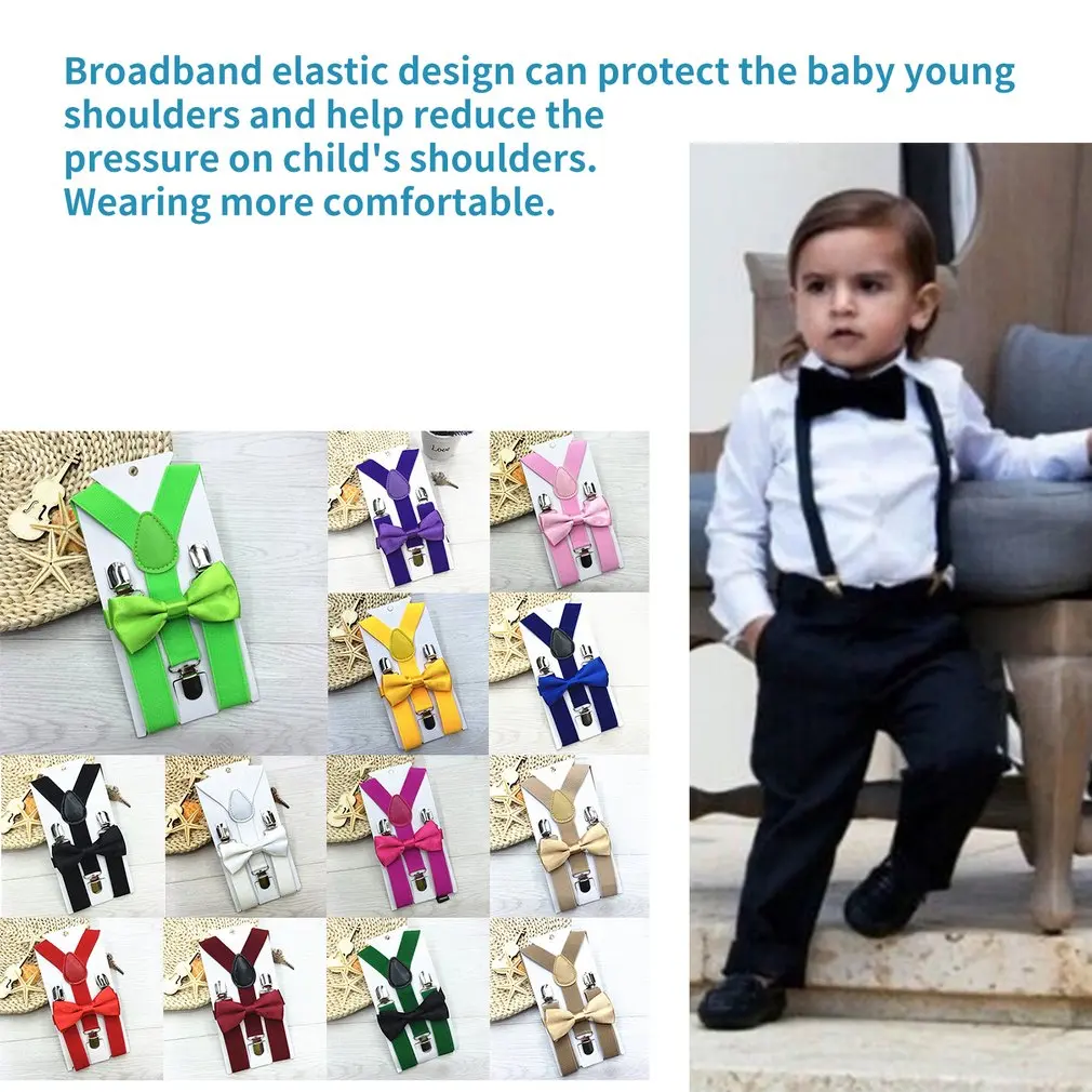 Kids Suspender Bowtie Necktie Sets Adjustable Elastic Classic Accessory Sets for 6 Months to 13 Year Old Boys & Girls 