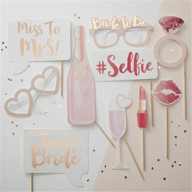 

Rose Gold Team Bride Straws Hen Party Glasses Bride Badges Bride to Be Photo Props Bachelor Party Decoration qq164