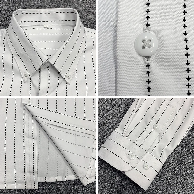 New Men's Luxury Shirts Long Sleeve Slim Fit Striped Dress Shirt Men White Wedding Shirt Camisa Masculina