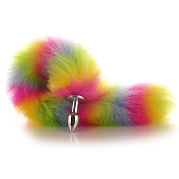 New Novelty Fox Tail Plug Rainbow Set Removable Anal Plug Butt Plug Cosplay Adult Game BDSM Collar Fur Replaceable Erotic Kit 5