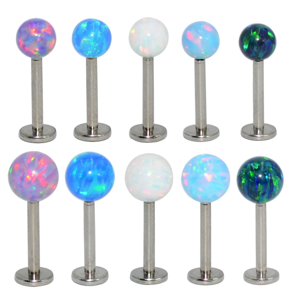Surgical Steel Internally Threaded Opal Labret Helix Cartilage Tragus Lip Bar