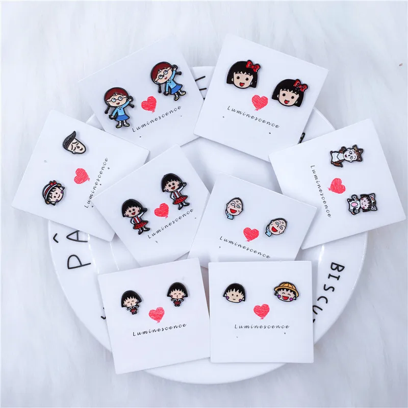 EUPNHY 20 пар Chibi Maruko гипоаллергенный стержень серьги Мультяшные Сережки для женщин девушек пирсинг серьги ювелирные изделия
