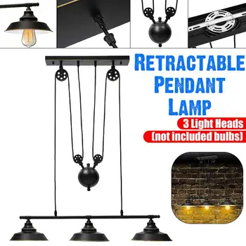 

3 Heads Pendant Light E26 Vintage Loft Retro Sconce Hanging Pulley Lamp Fixtures Restaurant Bar Home Decoration AC110-240V