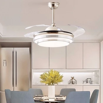 

Remote Control Invisible Fan Lamp Modern Ceiling Fan Lamp High Quality Acrylic Ceiling Fan Lamp Restaurant Bedroom Fan Lighting