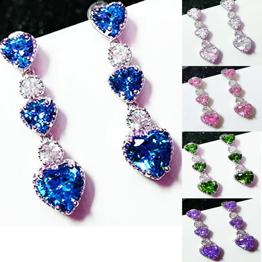 

YaYI Jewelry Fashion Princess Cut Colorful Zircon Silver Color long Ear Earrings wedding Party tassel Pierced Earrings Gifts